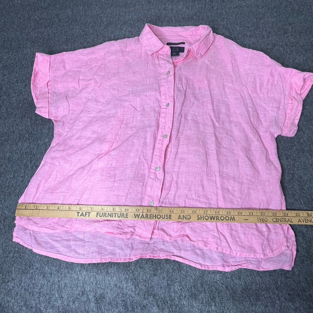 Rachel Roy 100% Linen Top Womens M Pink Short Sleeve Lagenlook‎ Boxy Button - Picture 4 of 8